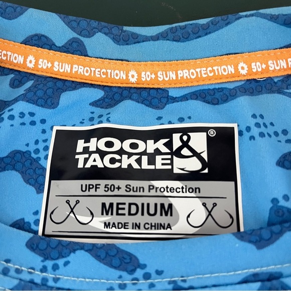 Hook & Tackle Shirt Mens Medium UPF 50+ Aqua Blue Camouflage T-Shirt (362) - Picture 8 of 10